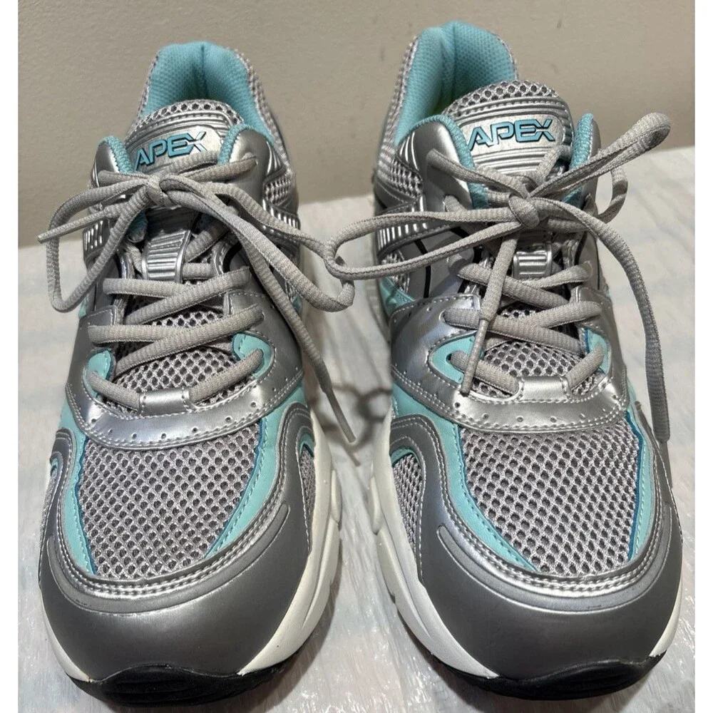 APEX BOSS Runner Orthotic Sneaker Shoe Silver/Sea Blue X527W Women's Size 10.5
